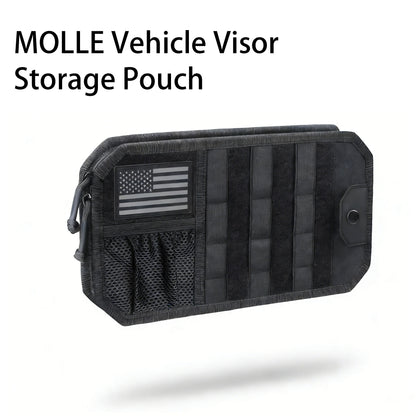 Tactical Car Sun Visor Organizer MOLLE Panel Pouch Universal Vehicle Visor Storage Bag for Sunglasses, Tools, Documents