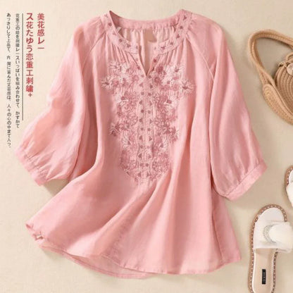 Fashion Thin Cotton Linen Y2k Tops Tee Women Clothing Summer Loose T Shirts Woman Embroidered T-shirt Blusa Casual Ladies tshirt