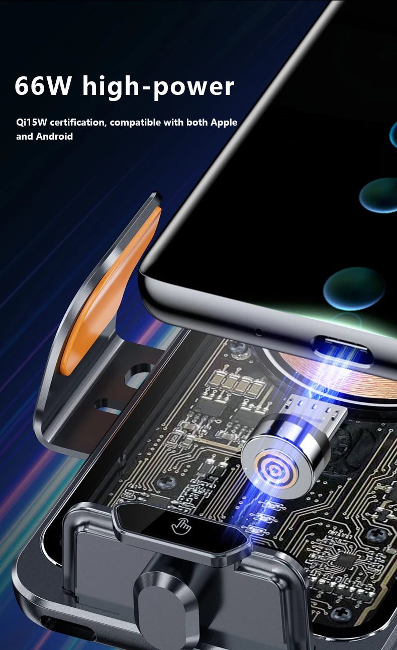 66W Fast Charging Car Phone Holder Wireless Magnetic Charging Base  Fully Automatic Sensor Activation Function