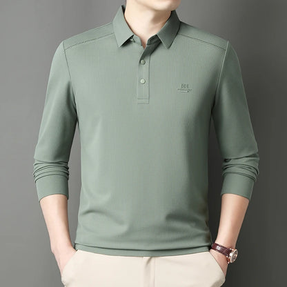 2025 New High End Long Sleeved T-shirt for Men Autumn Edition Flip Collar Thin Polo Shirt Business and Leisure Bottom Shirt