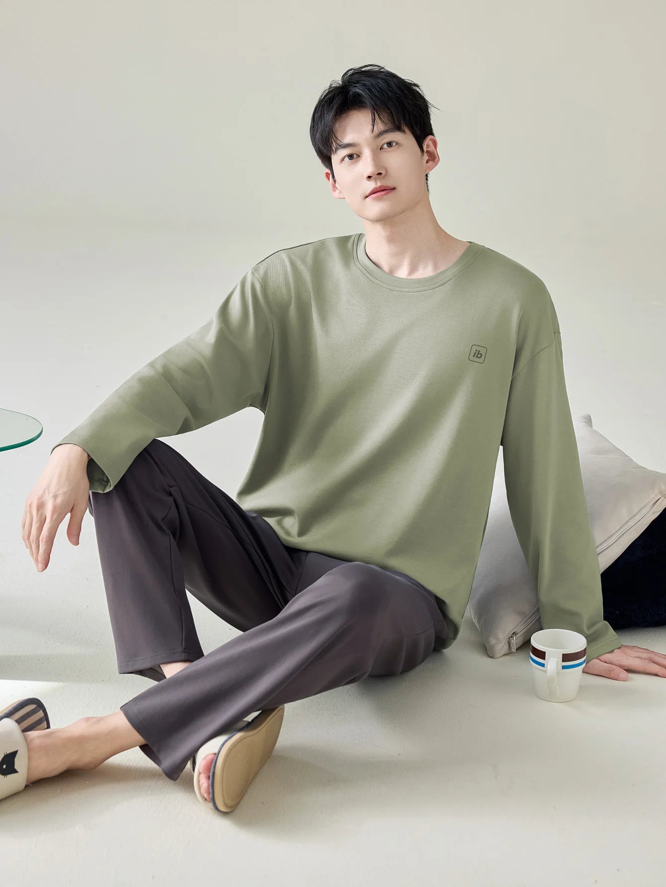 Men's 100% Cotton Long Sleeve Pajama Set, Spring Summer & All Season Plus Size Loungewear, Teen & Adult Pure Cotton Home Suit