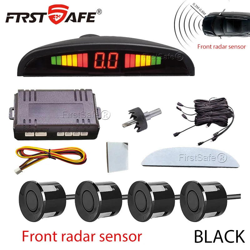 Front Mounted Car Parking Sensor Danger Alarm Kit LED Display 4 Sensors 22mm Backlit Obstacle Radar Monitoring System 12 Colors
