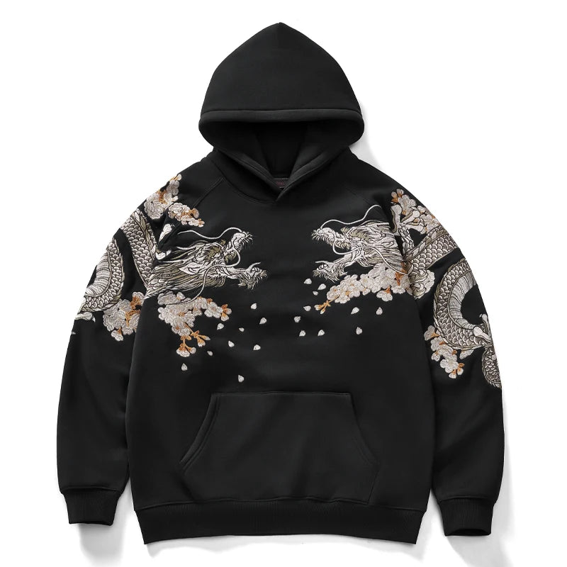 Heavy Embroidery Hooded Sweatshirt Zhurong Double Dragon Men Women Autumn Winter Casual Breathable Zipper Closure Hoodie