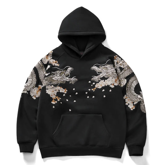 Heavy Embroidery Hooded Sweatshirt Zhurong Double Dragon Men Women Autumn Winter Casual Breathable Zipper Closure Hoodie