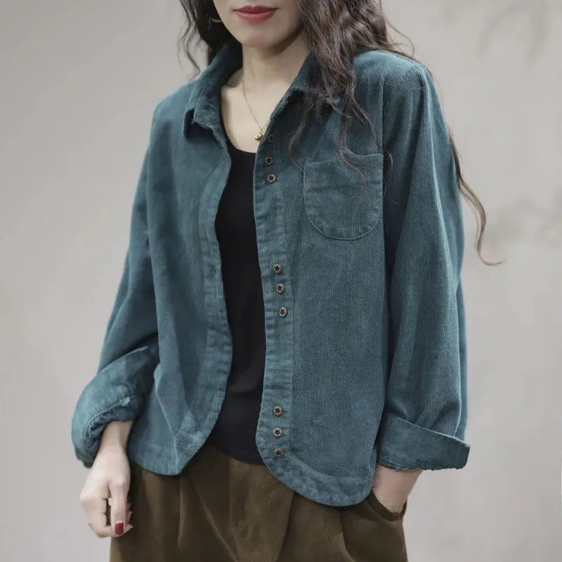 New Long Sleeve Corduroy Shirt Women Clothing Autumn Winter Fashion Casual Solid Color Cotton Top Womens Cardigan Blouse 2024