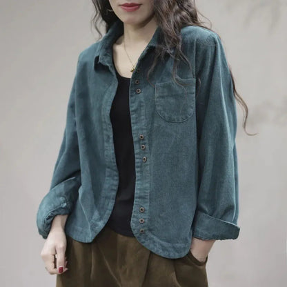 New Long Sleeve Corduroy Shirt Women Clothing Autumn Winter Fashion Casual Solid Color Cotton Top Womens Cardigan Blouse 2024