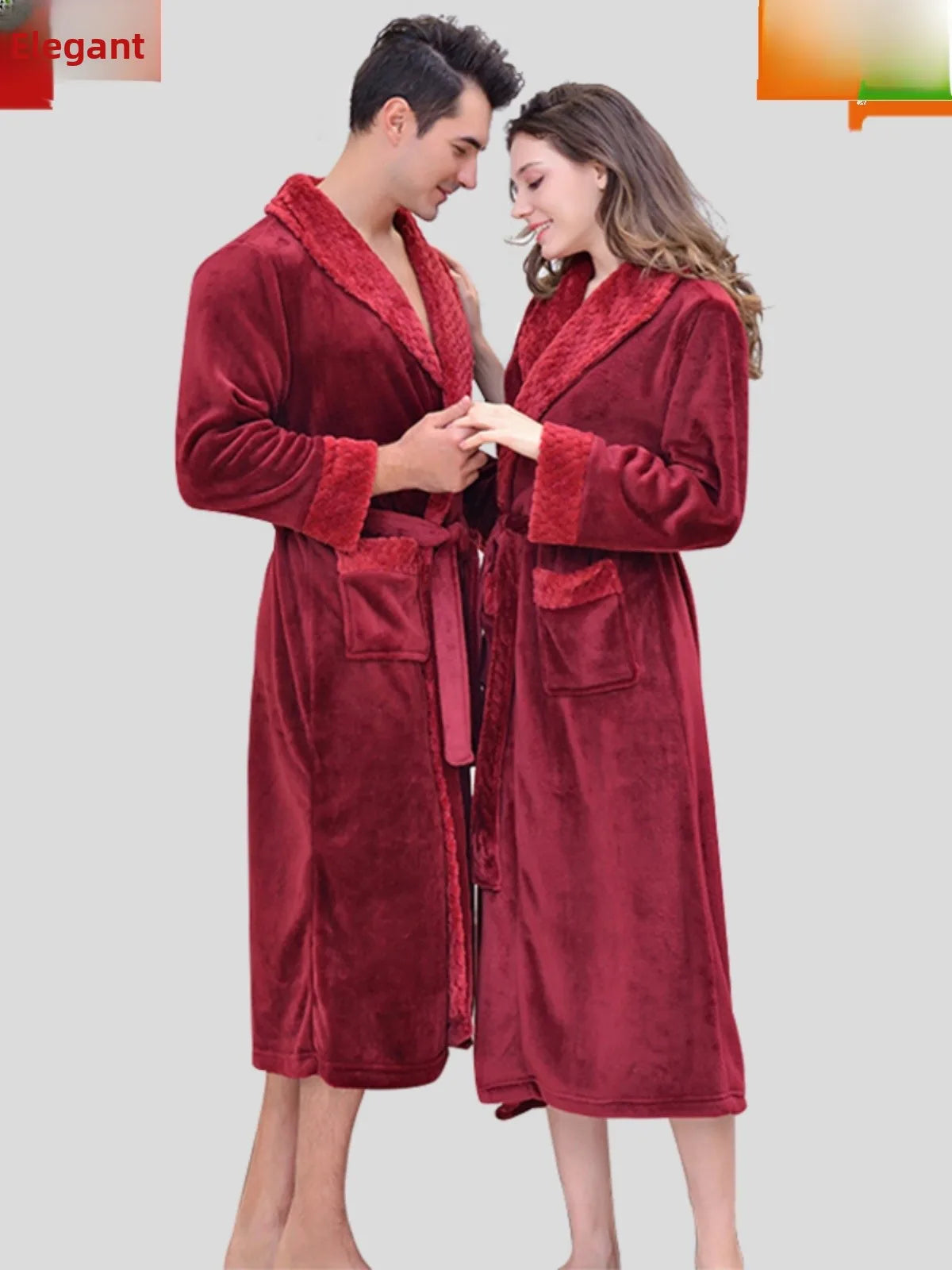 Thickened Fleece Pajamas Sleepwear Hotel Robe Waist-Cinching Long Length Velvet for Couples Autumn Winter Pure Color Home Clo...