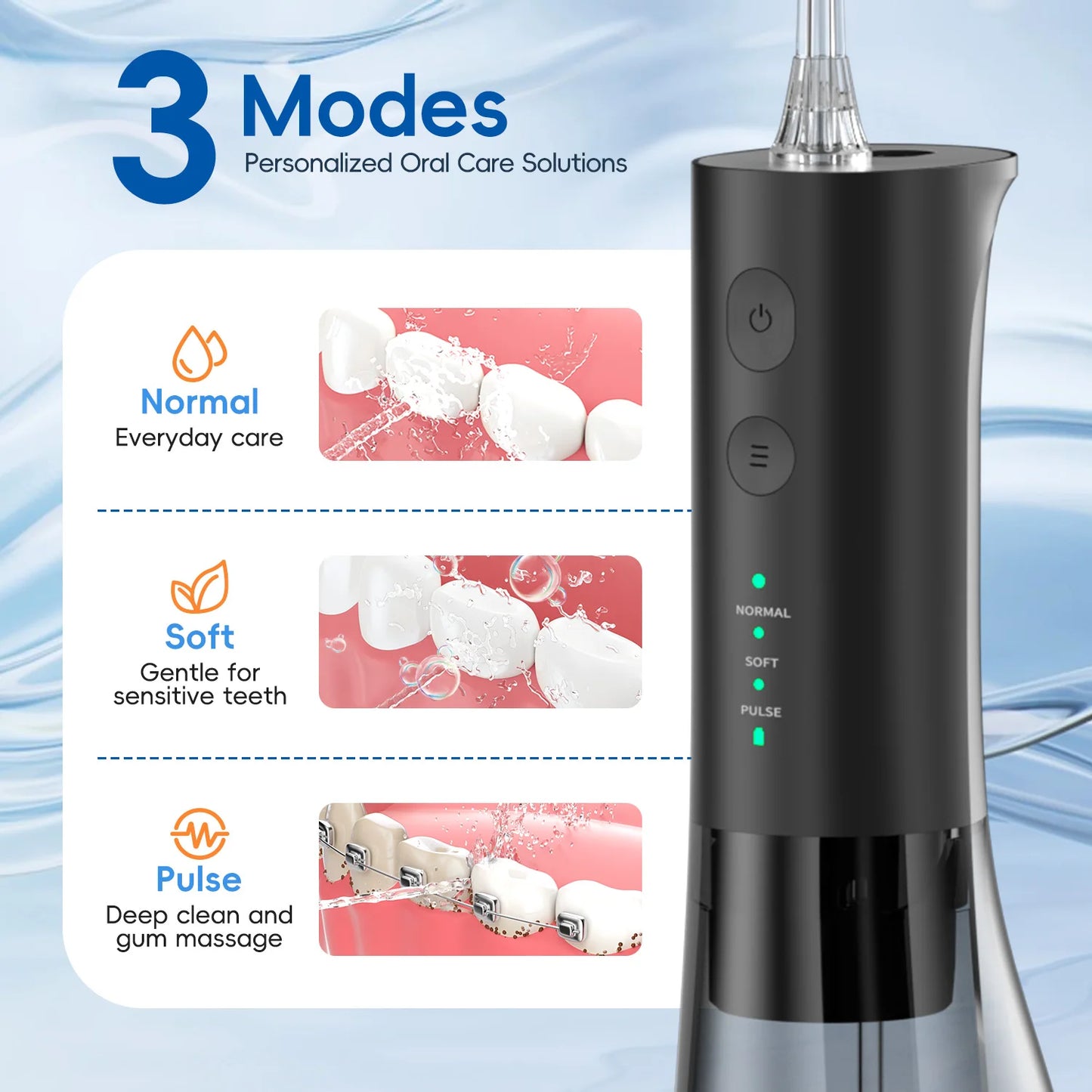 Mornwell F29 Water Flosser 3 Mode Water Jet With 3 Nozzles for Teeth Rechargeable Portable 180ML Water Tank Teeth Cleaner