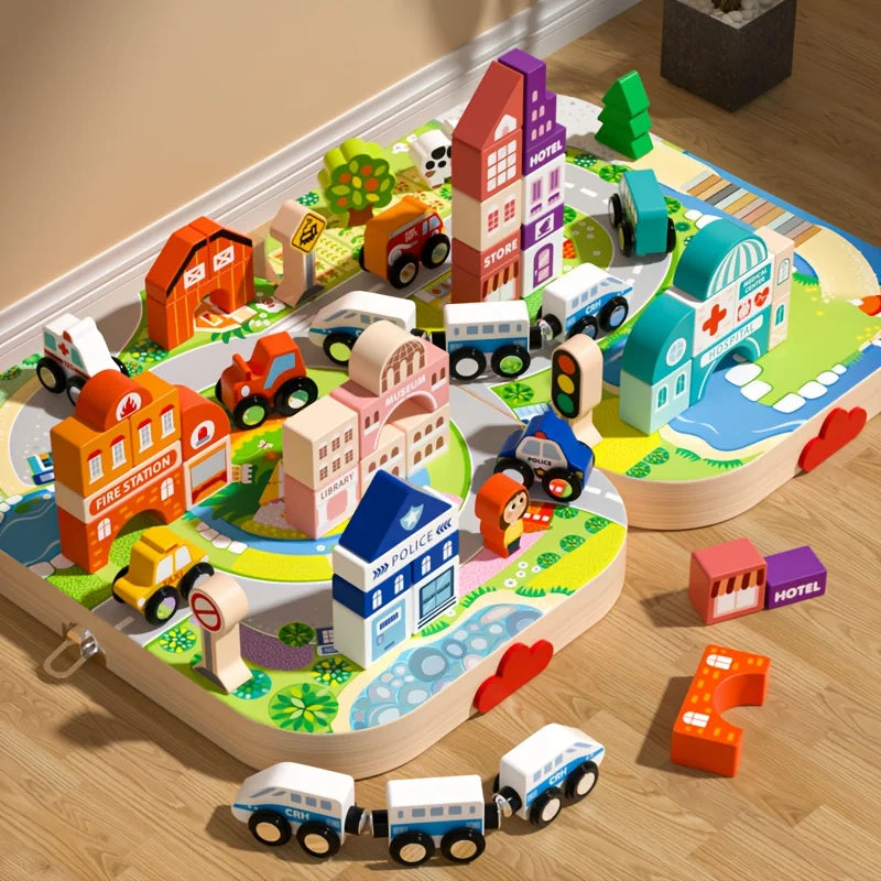Wooden Building Blocks Set City Construction Stacker Stacking Preschool Learning Educational Toys Toddler Toys Boy Girl Gifts