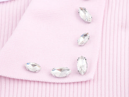 Retro American Diamond Embedded Short Sleeve Knitted T-shirt Women's Sweet Anti-aging Top Jewelry Collar Turn-down Collar