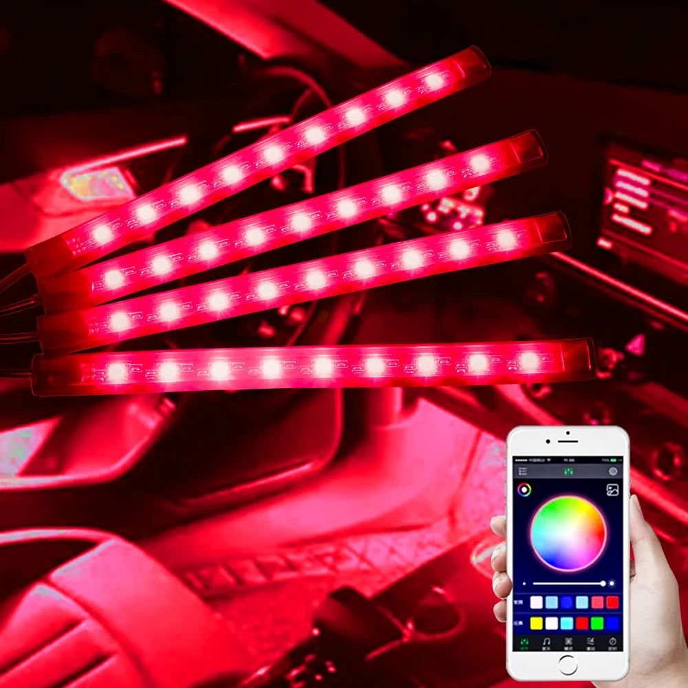 4 IN 1 Car Automotive Ambient Light Neon Foot Light Interior LED Ambient Light Car USB/Cig Music Light Environment Decoration