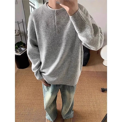 American style Henry collar sweater for men in winter, lazy, high-end, trendy, and handsome. Long sleeved men's inner layer with