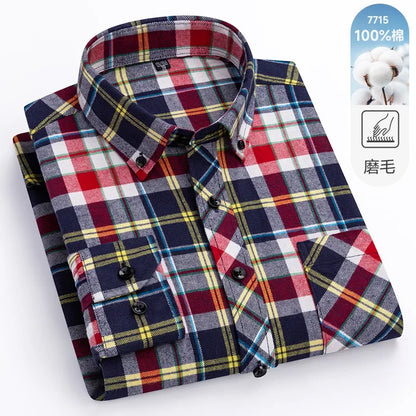 New Flannel Plaid Long Sleeve Men Casual Shirts Autumn Winter Fashion Plus Size Regular Fit Smart Dress Shirts Daily Clothes Top