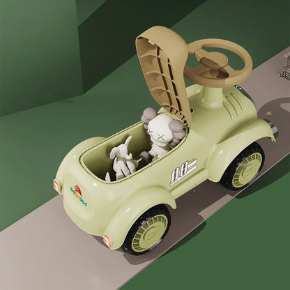 Ride On Car for Toddlers Classic Ride On Train Sliding Car with Sound & Light Under Seat Storage Retro Toys for Kids Boys Girls