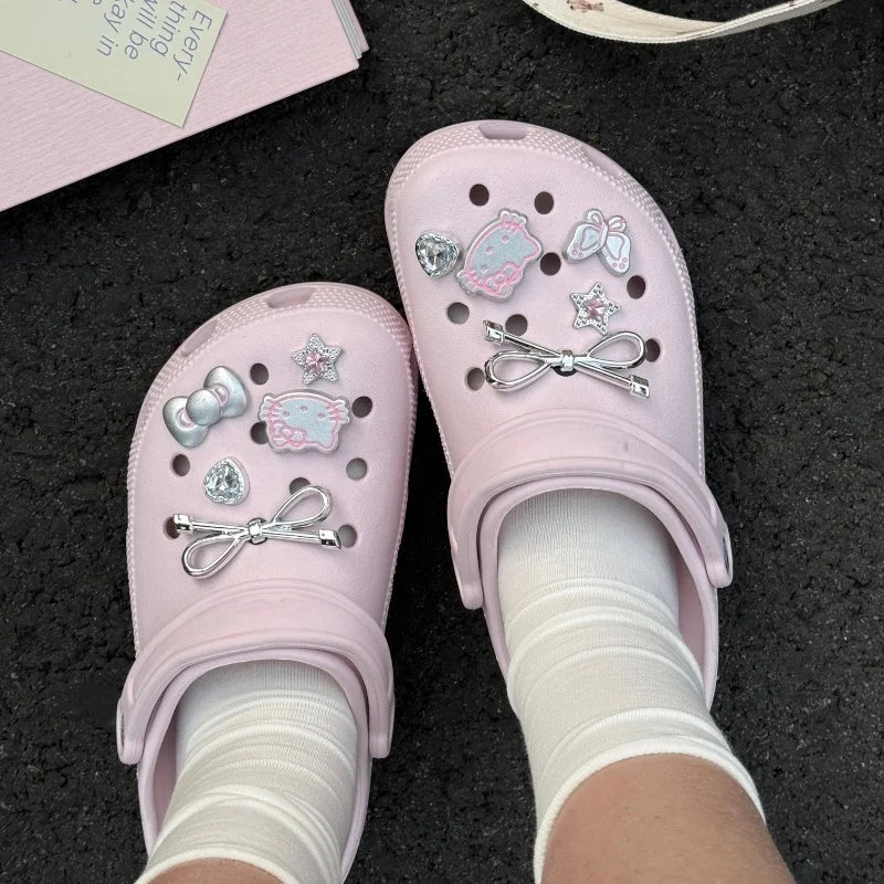 Hello Kitty Silvery Series Shoe Charms Set Girls Women Shoe Charms DIY Hole Shoes Detachable  Hole Shoes Slippers & Clogs