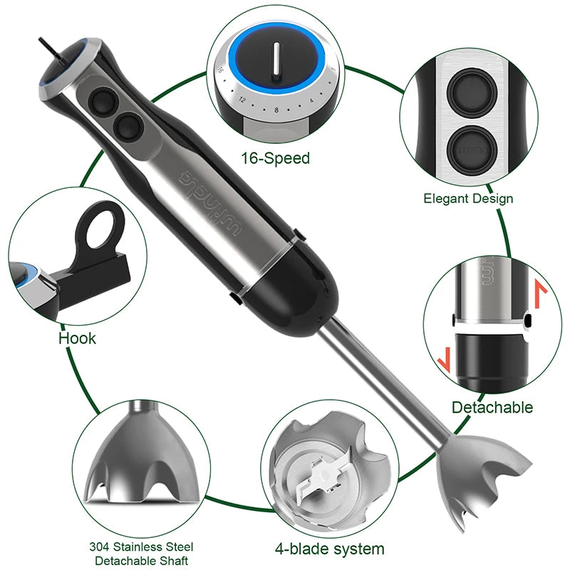 Wancle 5 in 1 Immersion Hand Blender 1000W Electric Mixer Portátil Elétrico for Kitchen Smoothies Egg Whisk Food Processor