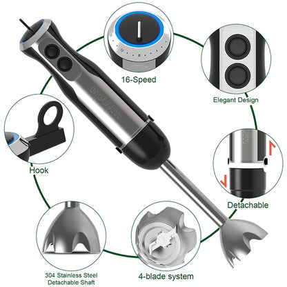 Wancle 5 in 1 Immersion Hand Blender 1000W Electric Mixer Portátil Elétrico for Kitchen Smoothies Egg Whisk Food Processor