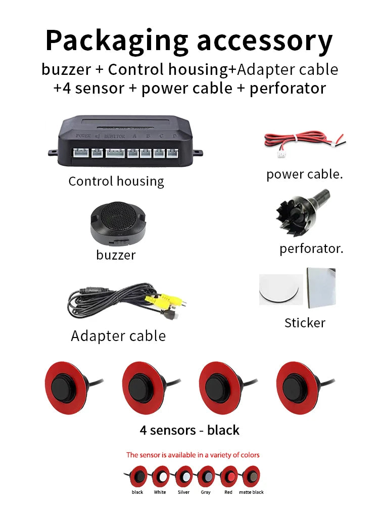 Car Reverse Parking Sensor 4 AHD Sensors 16.5mm Compatible CVBS AHD 1080P Sound Mute Mode Vehicle Safety Alert System