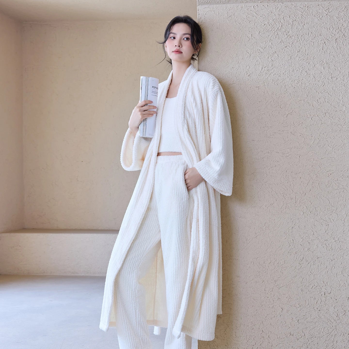 Thi Coral Fce Spwear Long Sle Women's Robe Warm Sexy Pure Desire Couples Bath Robe Men's Sle Home Comfort Wear