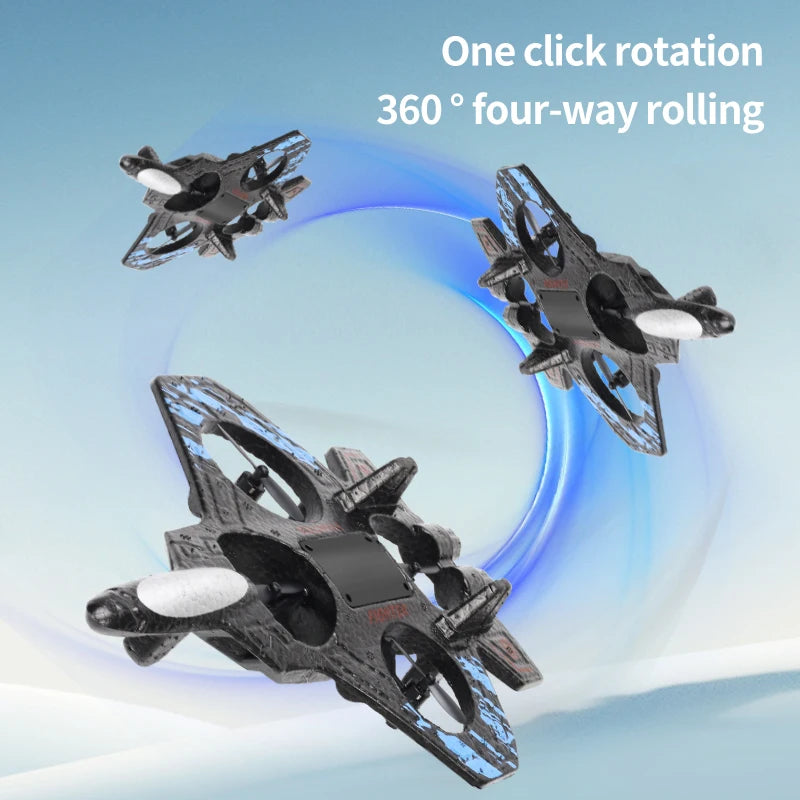 2.4G RC Fighter Jet Electric Glider Airplane Stunt Tumbling Aircraft with Colorful LED Lights Outdoor Flying Model Toy for Kids