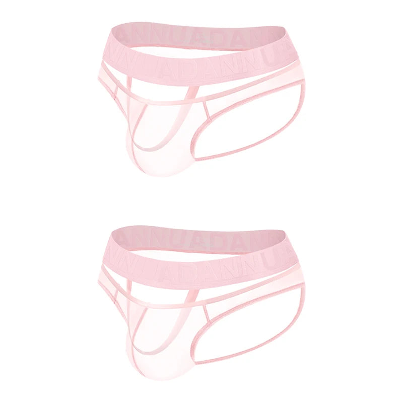 Men's Sexy See-Through Pouch Mini Tight Briefs Unique Crotch Cutout Ice Silk Cooling Underwear