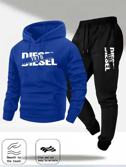 Men's hooded pullover sports fashion gift set, with hood, suitable for autumn and winter casual sweaters and pants