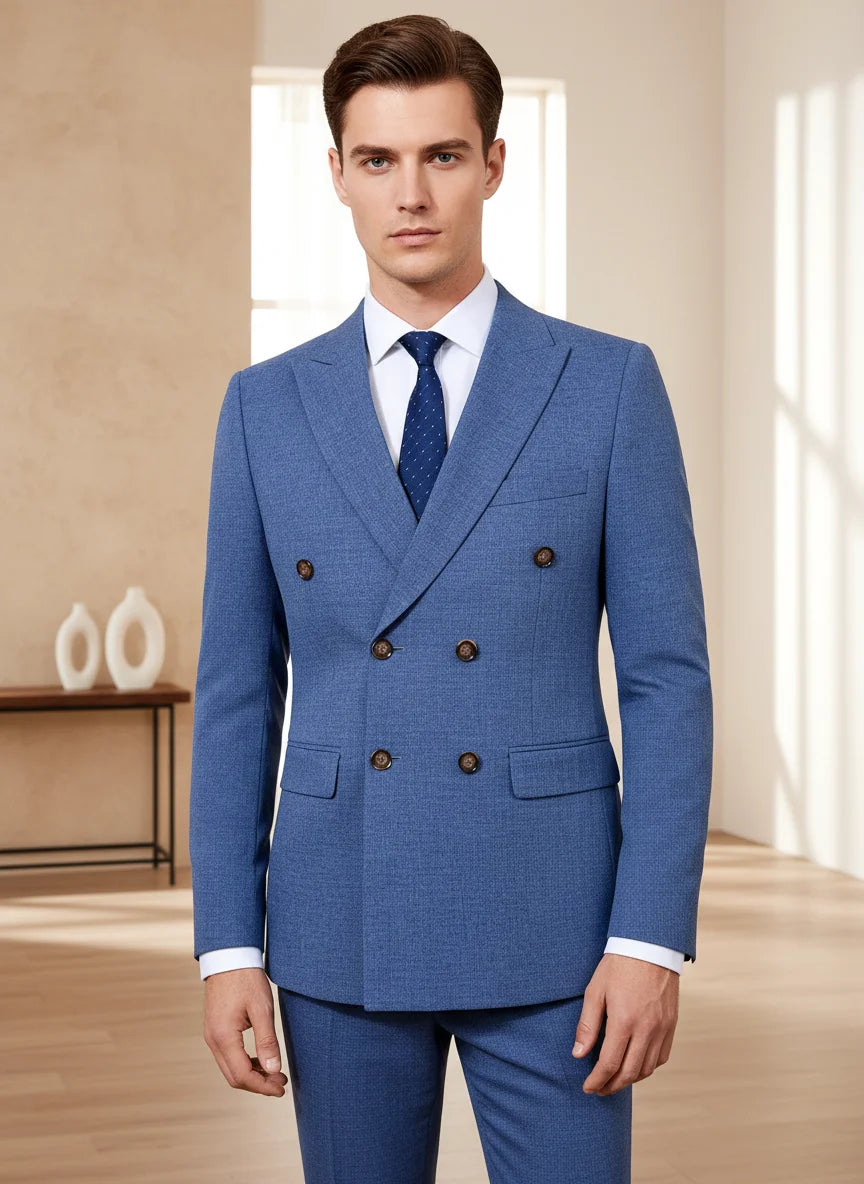 ST Cassy 2-Piece Set (Jacket + Pants) Double-Breasted Man Suit Blue Modern Wedding Suits for Men Slim Fit Business Office Suit