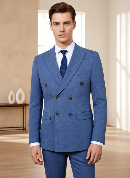 ST Cassy 2-Piece Set (Jacket + Pants) Double-Breasted Man Suit Blue Modern Wedding Suits for Men Slim Fit Business Office Suit