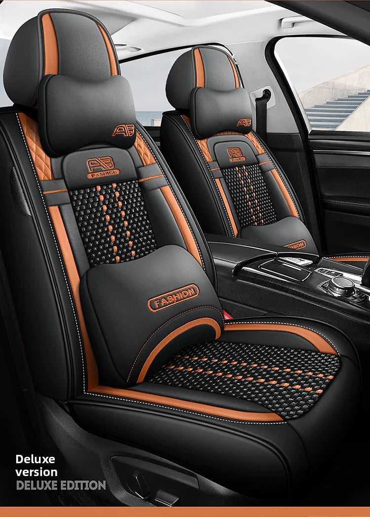 Universal Auto Split Seat Car Full Seat Cover Breathable Ice Silk Nappa Leather Car SUV Cushion Full Seats Cover Protection