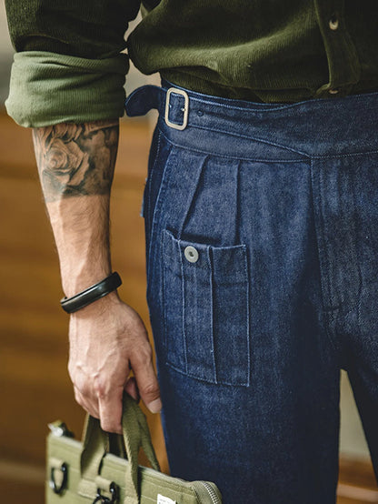 Elegant casual denim style Italian comfortable fabric button high waisted pants men's suit pants, suitable for daily commuting