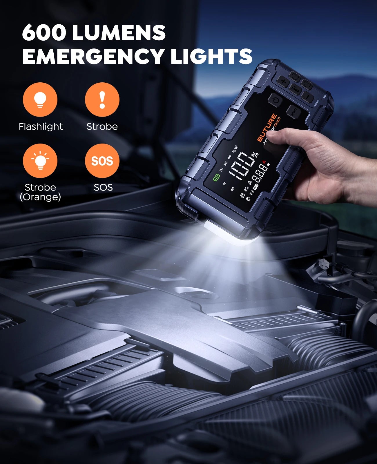 BUTURE 6000A Car Jump Starter PD45W Power Bank 26800mAh 160PSI Air Pump Battery Emergency Boosters Starting Device Car Starter