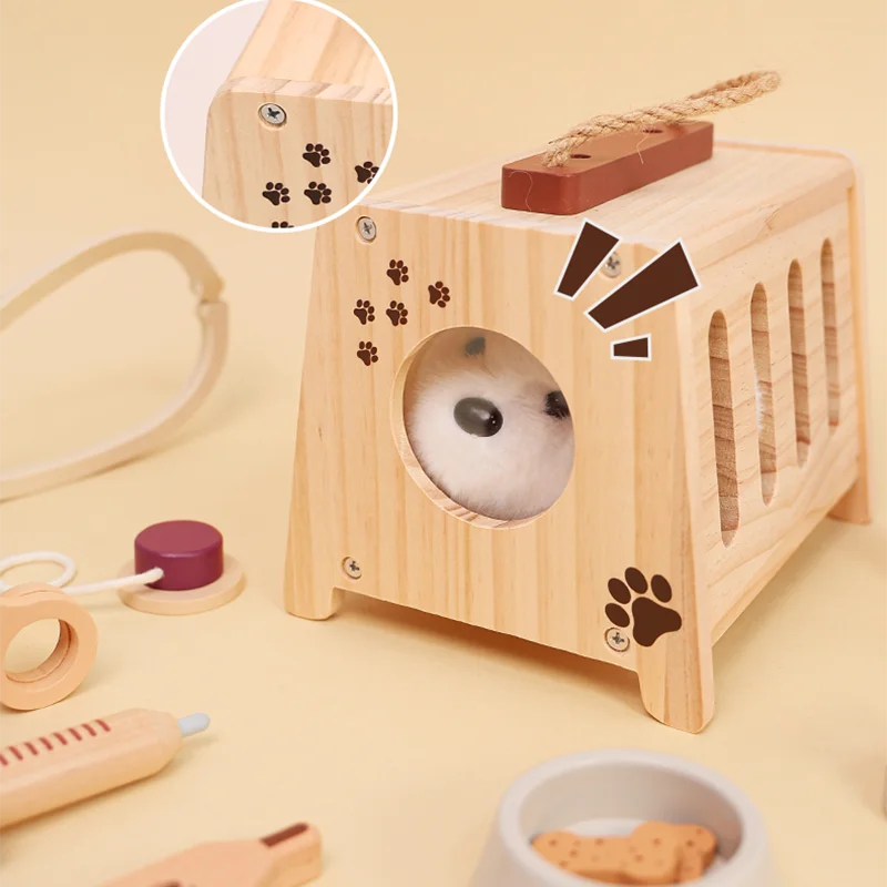 Wooden Pet Doctor Kit Kids Pretend Medical Role Play Educational Toy For Toddlers