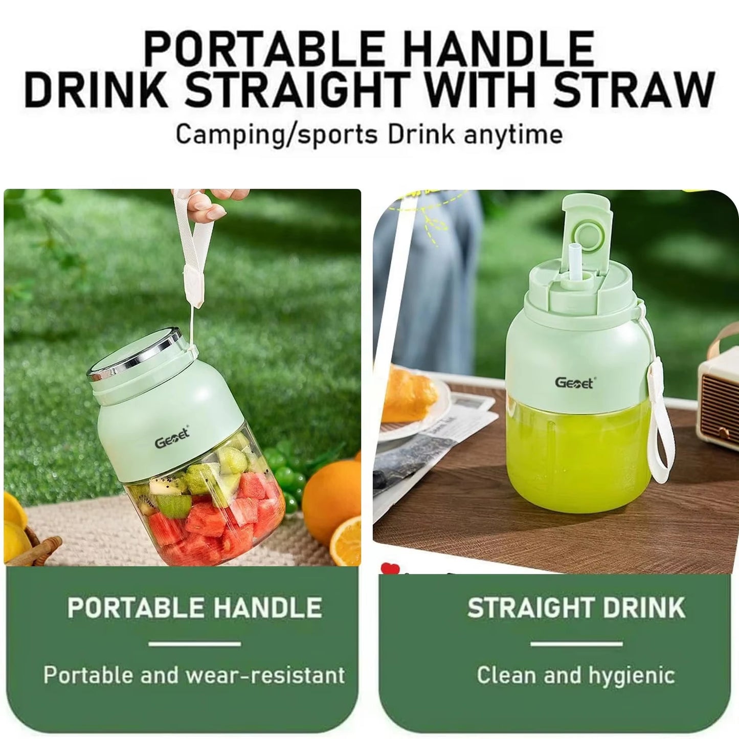 1 electric juicer, fruit and vegetable machine, 800ml rechargeable portable milkshake machine, household outdoor juicer