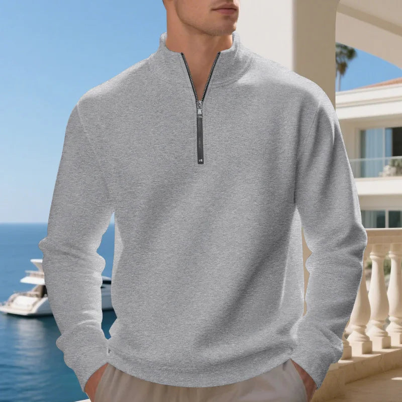 Autumn Winter Men's Fleece Quarter Zip Pullover Man Long Sleeved Loose Stand-up Collar Sweater Casual Comfy Mock Neck Sweatshirt
