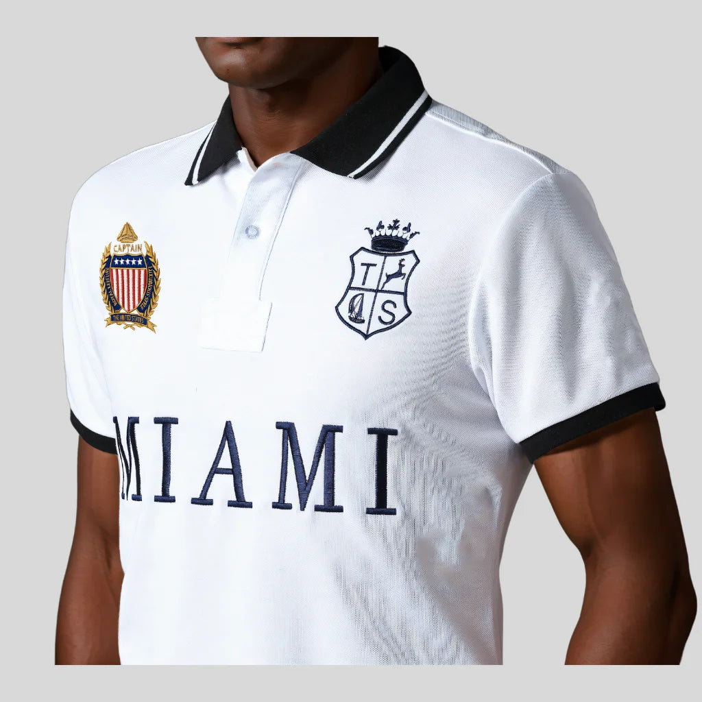 Men's Polo Shirt USA MIAMI Royal Short Casual Sport Party High-End Cotton Embroidery Luxury Contrast Color Original Design