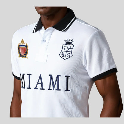 Men's Polo Shirt USA MIAMI Royal Short Casual Sport Party High-End Cotton Embroidery Luxury Contrast Color Original Design