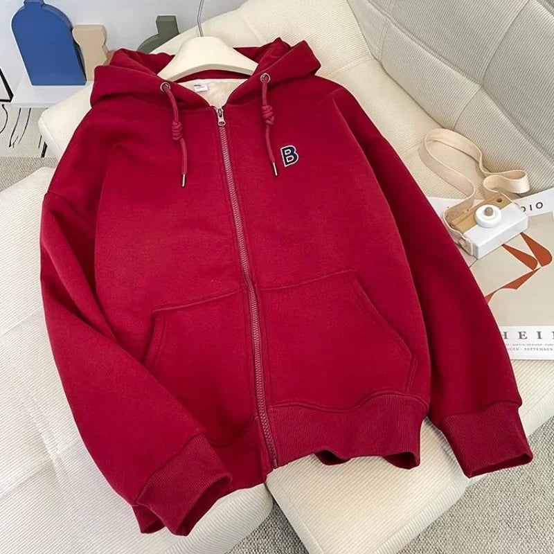 Autumn Winter Zippers Sweatshirt Women Fleece Coat Warm Cardigan Long Sleeve Sweatshirt Jacket Loose Outerwear Women's Clothing