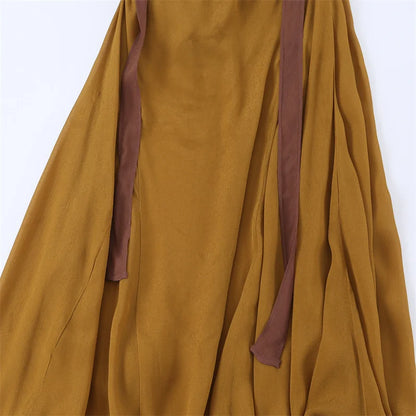 Women's Dress 2026 New Stylish Chiffon Pleated Strap Backless Slimming Sexy Holiday Casual Women's Mid-Length Dress