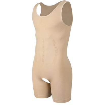 Miss Moly Men Compression Bodysuit Wide Strap Anti-Chafing Full Body Shaper Muscle Knitting Shapewear Open Crotch Underwear