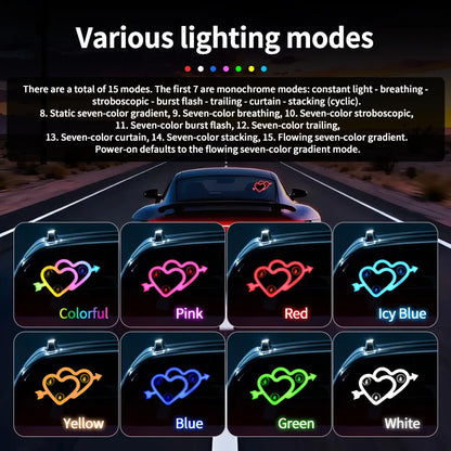 Car Neon Lights Ambient Lighting Interior Decoration Lights Wiring Free Solar Heart Lights Triangular Window Lights Modification