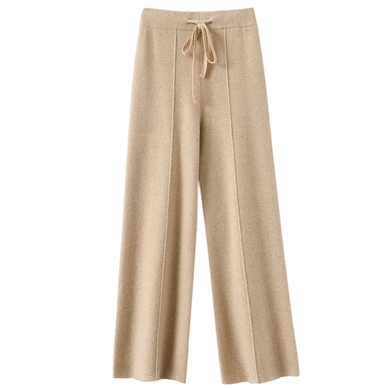 Autumn winter versatile cashmere wide-leg trousersfemale knitted high waist thickened straight tube wool trousers loose trousers