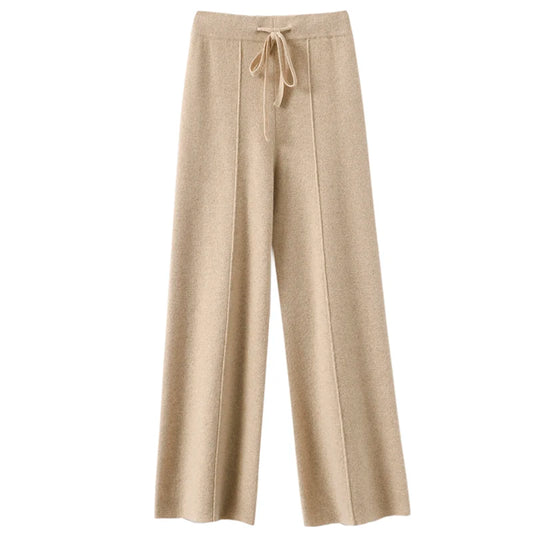 Autumn winter versatile cashmere wide-leg trousersfemale knitted high waist thickened straight tube wool trousers loose trousers
