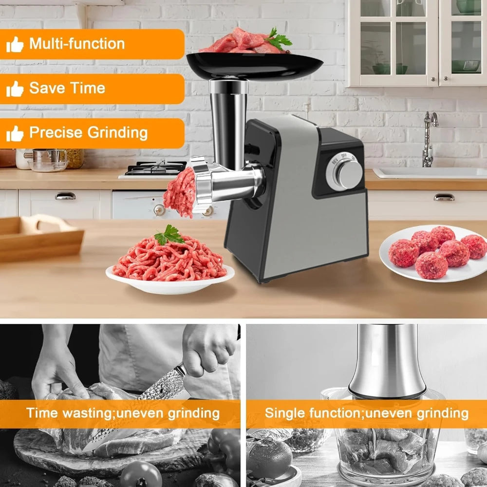 S6B 8 IN 1 Commercial Meat Grinder & Food Processor Sausage Stuffer Meatball Maker Vegetable Slicer Shredder for Kitchen