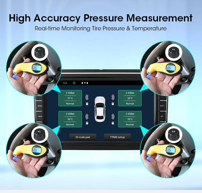 JMCQ USB Android TPMS Tire Pressure Monitoring System Display Alarm System Internal External 5 Sensors For Car Navigation Radio