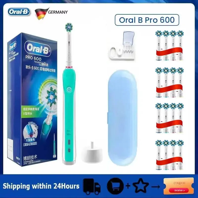 Oral B Electric Toothbrush Pro 4000 3D Action Daily Clean Teeth Visible Pressure Sensor 4 Modes Gum Cares Waterproof Rechargeabl
