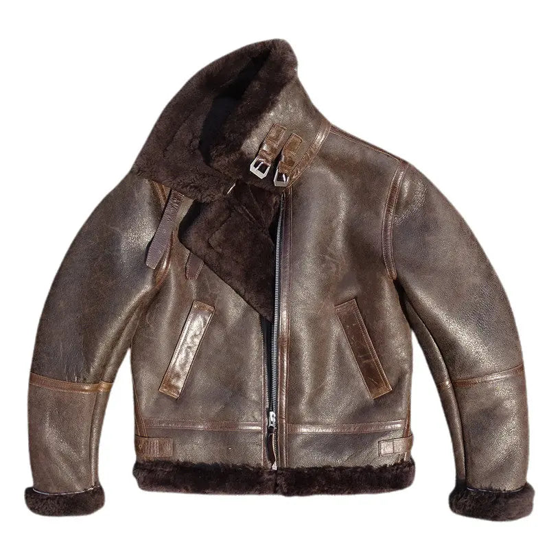 Ultra Stain-Resistant B6 Flight Jacket Style! Men's Genuine Shearling Leather Jacket in Black & Brown Warm, Cozy & Cold-Defying