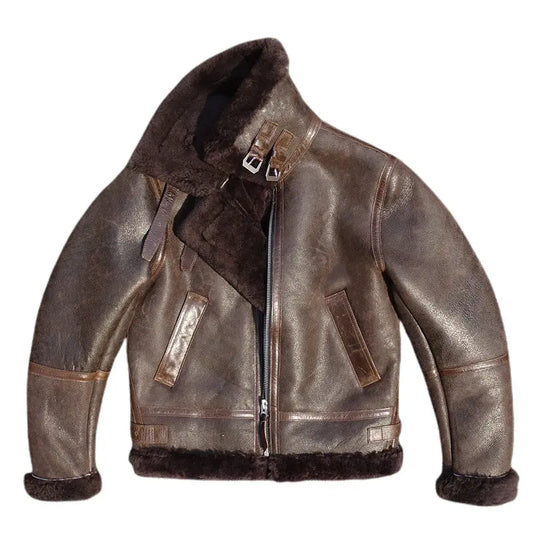Ultra Stain-Resistant B6 Flight Jacket Style! Men's Genuine Shearling Leather Jacket in Black & Brown Warm, Cozy & Cold-Defying