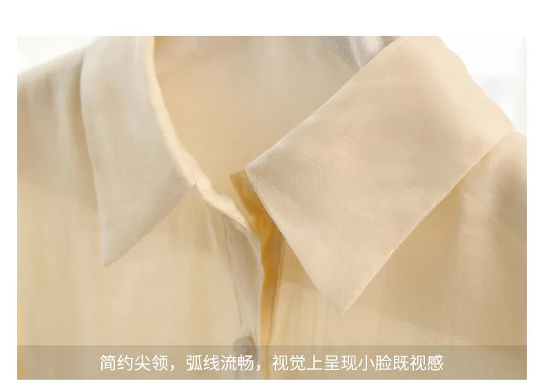 100% Ramie Thin Breathable Women Shirt Chic French Lapel Single-Breasted Cardigan Ladies Loose Simple Long-Sleeved Shirts
