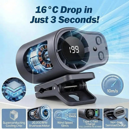 Universal Cooling Car Fan USB Rechargeable Clip on Portable Desk Fans with LED Display 360 Rotation Quiet for Car Camping