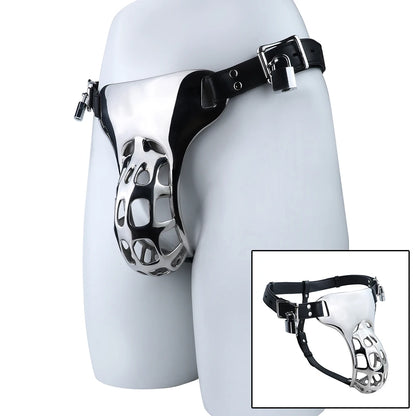 QKKQ Wearable Heavy Stainless Steel Adult Briefs With Microfiber Leather Cock Cages Penis Bondage Chastity Cage Metal Underwear